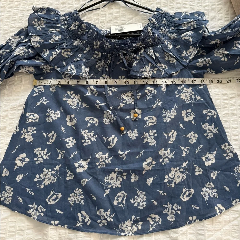 Ralph Lauren Blue Floral Off-Shoulder Blouse - Picture 8 of 10